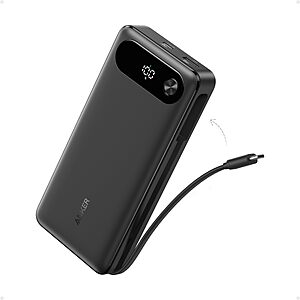 Anker Power Bank, 20,000mAh Travel Essential, Built-in USB-C Cable(Black) $59.99