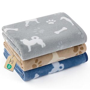 [Prime] 3-Pack 30"x20" Bedsure Flannel Fleece Dog Blankets for Small Dogs (Happy Pups) $10.99 + Free Shipping