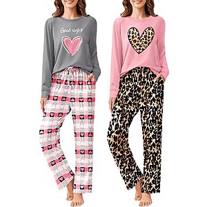 2-Pack Ekouaer Women's Long Sleeve Pajama Sets (Various) $19.99 + Free Shipping w/ Prime or on $35+