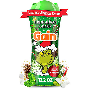 Gain In-Wash Laundry Scent Booster Beads Long-Lasting Fresh Scent Beads , Grinchmas Cheer Scent or Who-Ville Sugar Sparkle Scent , 12.2 oz $6.66