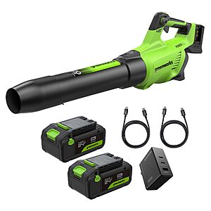 Greenworks 48V (24V x 2) 600CFM Brushless Leaf Blower, (2) 4.0 Ah Batteries | Brushless Motor, Powered by Two Batteries, 600CFM/150 MPH $189.99