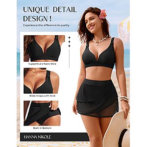 Hanna Nikole Women High Waisted Bikini Sets 2 Piece V Neck Mesh Swim Skirt | Slimming Modest Tummy Control Swimsuits Full Coverage Maternity Swimsuits Push Up Swim Suits 2026 $9.99