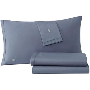 $32* | 4-Pc Lacoste 100% Cotton Percale Sheet Set (Queen, Vintage Indigo) at Amazon