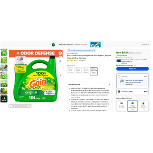 [YMMV] Gain Laundry Detergent Liquid with Odor Fighters, Original Scent, 194 fl oz, 134 Loads $9.94