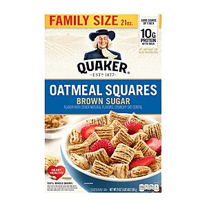 $2.74 S&S 10% off Q Quaker Oatmeal Squares Breakfast Cereal, Brown Sugar, 21oz Box