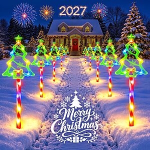 Solar Christmas Pathway Lights Outdoor, Tree & Candy Cane Lights, 10 Pack $26.45 AC