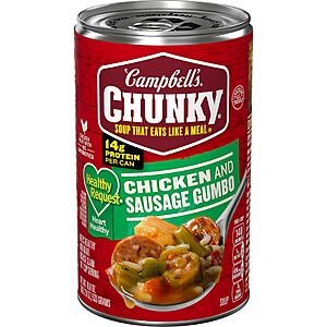 $1.58 S&S CLIP Q Up to 5 cans Campbell's Chunky Healthy Request Chicken & Sausage Gumbo Soup, 18.8 Oz