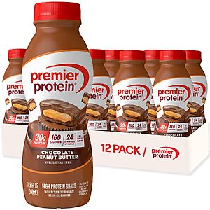 12-Pack Premier Protein 30g Chocolate Peanut Butter Protein Shakes $19.75 w/ S&S + Free Shipping w/ Prime or on $35+