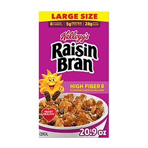 Kellogg's Raisin Bran Original Large Size Breakfast Cereal 20.9 oz | High Fiber 2 x $6.87 with 15% S&S 2 x $6.06