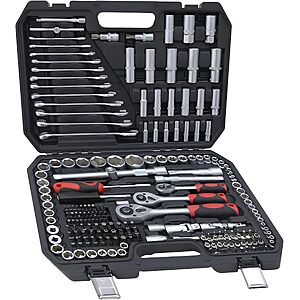 216pcs Socket Ratchet Wrench Set, 1/4 & 3/8 Inch Drive, Standard Full Mechanic Tool Set for Auto Repair with Ratchet Handle, Extension Bar, Universal Joint & Reducer $34.04
