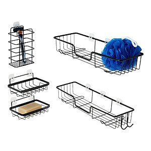 5-Piece Amazon Basics Stainless Steel Adhesive Shower Caddy Set w/ Soap & Brush Holder (Black) $11.80 + Free Shipping w/ Prime or on $35+