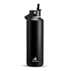 [Prime] 24-Oz Powcan Slim Insulated Stainless Steel Water Bottle w/ Straw Lid (Midnight Black) $6.75 + Free Shipping