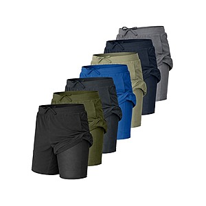 5-Pack Men's 2-in-1 Stretch Active Quick Dry Gym Running Shorts W/ Compression Liner $19.99