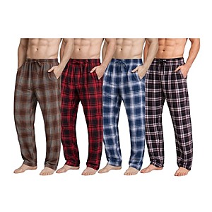 Men's 4-Pack Cotton Knit Flannel Plaid Lounge Pajama Pants $29.99