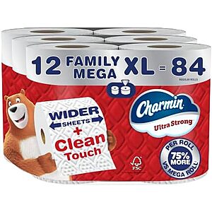 [SnS, AC] $31.88* | 2 × 12-ct Family Mega XL Rolls Charmin Ultra Strong Toilet Paper ($15.94 each) at Amazon