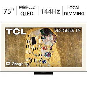 TCL 75" A400U Designer Series 144Hz 4K QD-Mini LED Google Smart TV, Art Library, and Flush Wall Mount (2026) @ Best Buy $1199.99