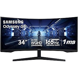 $249.99* | 34″ Samsung Odyssey G5 3440x1440 165Hz Curved Ultrawide Monitor at Amazon