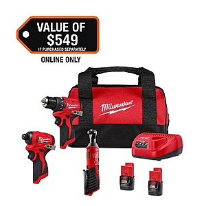 Milwaukee M12 Brushless Subcompact Drill & Impact Driver Combo Kit with Brushed 3/8in Ratchet $199