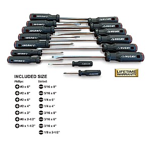 Husky 15 PIECE MAGNETIC SCREWDRIVER SET(Phillips-Slotted) $19.97