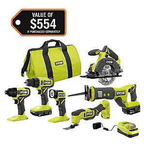 ONE+ 18V Cordless 6-Tool Combo Kit with Compact Battery, 4.0 Ah Battery, and Charger