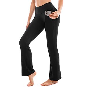 SINOPHANT Women's High Waisted Flare Legging Yoga Pants w/ Pockets (Black, Petite, Regular, Long) from $4.99 + Free Shipping w/ Prime or on $35+