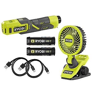 RYOBI USB Lithium Combo Kit w/ Clamp Fan, Inflator & Three 2.0Ah Batteries $59.94 + Free S&H