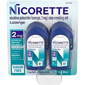 [SnS, AC] $16.99 | 4-Pack 20-Count Nicorette Nicotine Lozenges 2mg, Quit Smoking Aid (Ice Mint) at Amazon