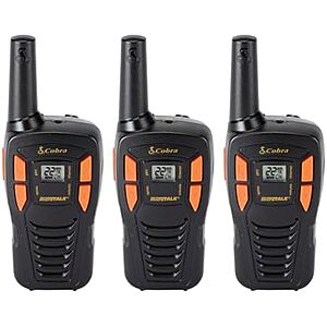 $34.95* | 3-Pack Cobra ACXT145 Rechargeable Compact Long Range Walkie Talkies (Black, 22-Channel) at Amazon