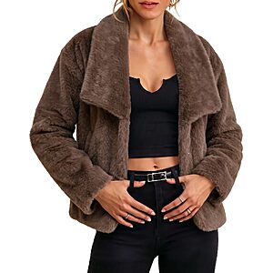 luvamia Women's Drop Shoulder Faux Fur Jacket w/ Wide Lapel Collar and Side Pocket (Brown, Light Gray, Sizes S-XL) $19.99 + Free Shipping w/ Prime or on $35+