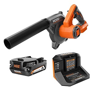 $89: RIDGID 18V Cordless Compact Jobsite Blower Kit with 2.0 Ah Battery and Charger at HomeDepot