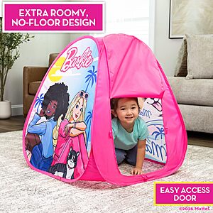 $12.87ac AMAZON Barbie™ Malibu Pop Up Play Tent for Kids – Triangle Indoor Playhouse with Peek Through Window