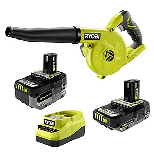 RYOBI ONE+ 18V Kit w/ 4.0 Ah Battery, 2.0 Ah Battery, Charger, & FREE ONE+ Cordless Workshop Blower $99
