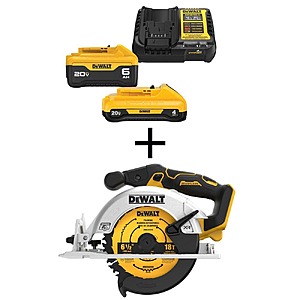 $199: DEWALT 20V MAX Cordless Brushless 6-1/2 in. Circular Saw with 6.0 Ah and 4.0 Ah Starter Kit at HomeDepot