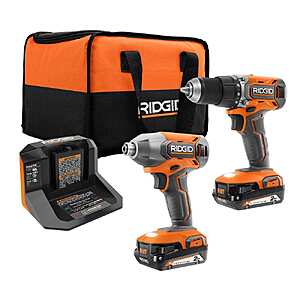 RIDGID 18V Cordless 2-Tool Combo Kit with Drill/Driver, Impact Driver, (2) 2.0 Ah Batteries, and Charger $99