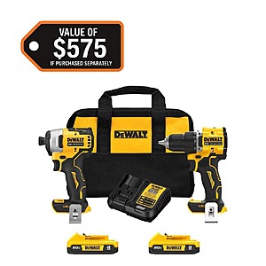 $169, FS, Dewalt ATOMIC 20-Volt MAX Lithium-Ion Cordless Combo Kit (2-Tool) with (2) 2.0Ah Batteries, Charger and Bag