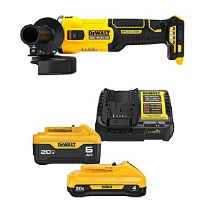 $199: DEWALT 20V MAX Brushless 4-1/2" Cordless Angle Grinder Kit with 6Ah & 4Ah Batteries and Charger at HomeDepot