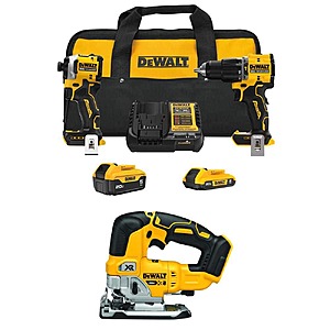 $299: DEWALT ATOMIC 20V 2-Tool Combo Kit + Brushless Jigsaw with 5Ah & 2Ah Batteries and Charger at HomeDepot