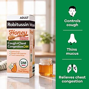 $13.37 S&S CLIP Q Robitussin Honey DM Maximum Strength Cough Medicine, 8 fl oz, 2 Pack