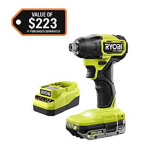 RYOBI ONE+ HP 18V Brushless Cordless Compact Impact Driver Kit with 18V 2.0 Ah HIGH PERFORMANCE Battery and Charger $79