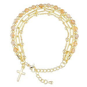 Cross Bracelet for Women, 3-Layer Crystal Bracelet with Paperclip Chain $4.79
