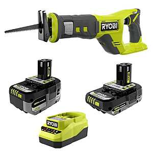 RYOBI ONE+ 18V Kit w/ 4.0 Ah Battery, 2.0 Ah Battery, Charger, & FREE ONE+ Cordless Reciprocating Saw $99