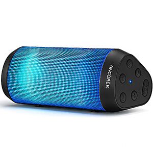 ANCOBER Portable Bluetooth Speaker, HD Stereo Sound, 36-Hour Playtime, Cool Dynamic LED Lights, Rechargeable $19.40