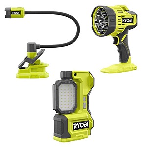 RYOBI ONE+ 18V Cordless Lighting Combo Kit w/ LED Magnetic Task Light, LED Spotlight, & Flexible LED Clamp Light (Tools Only) $99