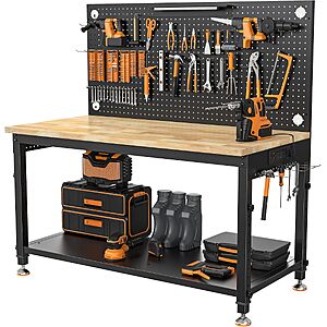 CAMMOO 48x24 Inch Garage Work Bench with Storage, Pegboard & Power Strip $189.98