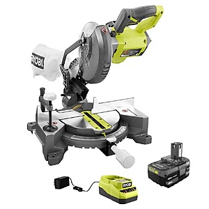 RYOBI 18V ONE+ Cordless 7-1/4 in. Compound Miter Saw with 4.0 Ah Lithium-Ion Battery and 18V Charger $159