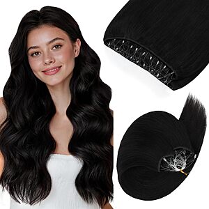 GOO GOO Sew in Weft Hair Extensions Human Hair with Pre-Attached Micro Bead | 1 Jet black 18 Inch 100g, Remy Human Hair Natural Volume Easy Install $55.79