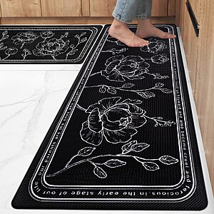ROTTOGOON Kitchen Floor Mat Set of 2, Anti Fatigue Kitchen Rugs Black $19.98