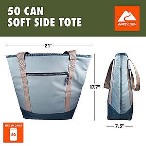 Ozark Trail Soft-Sided Cooler Tote, 17.44 qt, 50-Can, Gray - $10.47