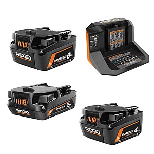 RIDGID 18V 2.0 Ah, 4.0 Ah, 6.0 Ah Lithium-Ion Battery and Charger Starter Kit $149