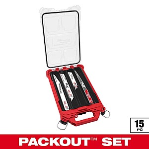 $59.97: Milwaukee PACKOUT SAWZALL 15-Piece Reciprocating Saw Blade Set + 12" 3 TPI Carbide Pruning Blade at HomeDepot